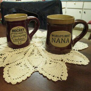 Mug set of pottery & stoneware saying " Worlds best Nana & Hockey is my favorite